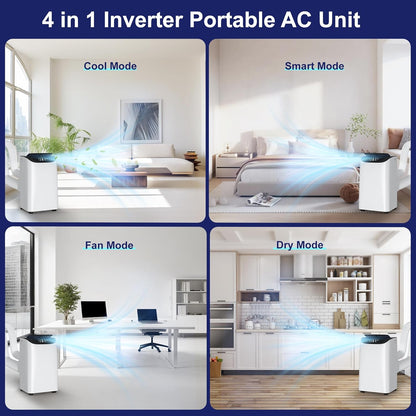 Inverter 16000BTU Portable Air Conditioners with Remote, Free Stand Cooling Portable AC Unit for Room up to 800 sq.ft, with Dehumidifier & Fan, Dual Hose, Quiet Sleep Mode(42dB), Windows Kit
