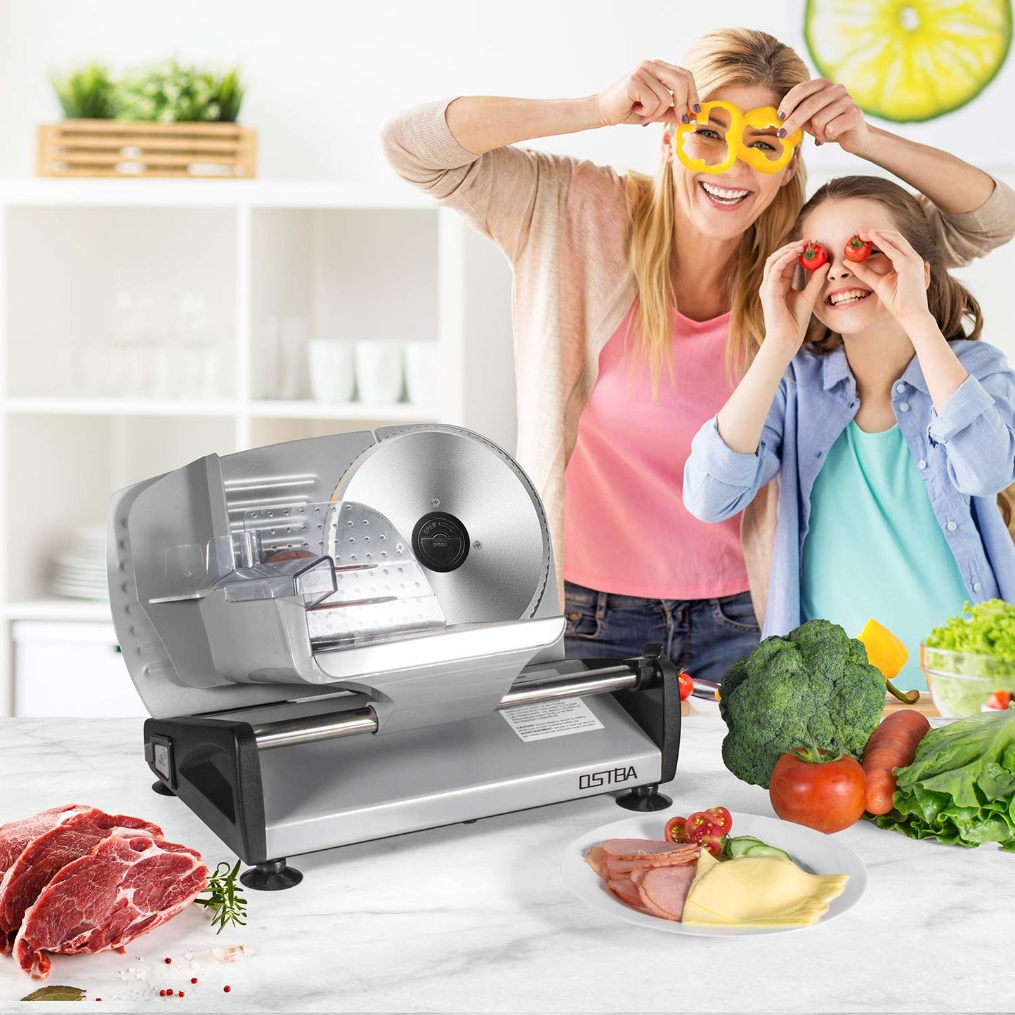 OSTBA Electric Meat Slicer with Stainless Steel Blade and Safety Lock
