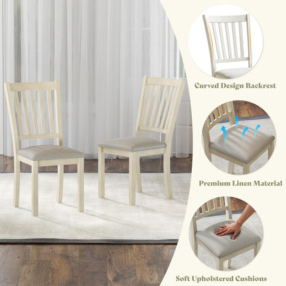 AMERLIFE 9-Piece Farmhouse Solid Wood Dining Table Set with 8 Upholstered Chairs, Roman Conical Legs, Seats up to 8, 79'' Dining Table & Chairs Set for Kitchen and Dining Room, Rustic Cream