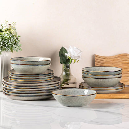 AmorArc Ceramic Dinnerware Sets,Handmade Reactive Glaze Stoneware Plates and Bowls Sets,Highly Scratch Resistant | Dishwasher & Microwave Safe Dishes Set,Service for 4 (12pc)
