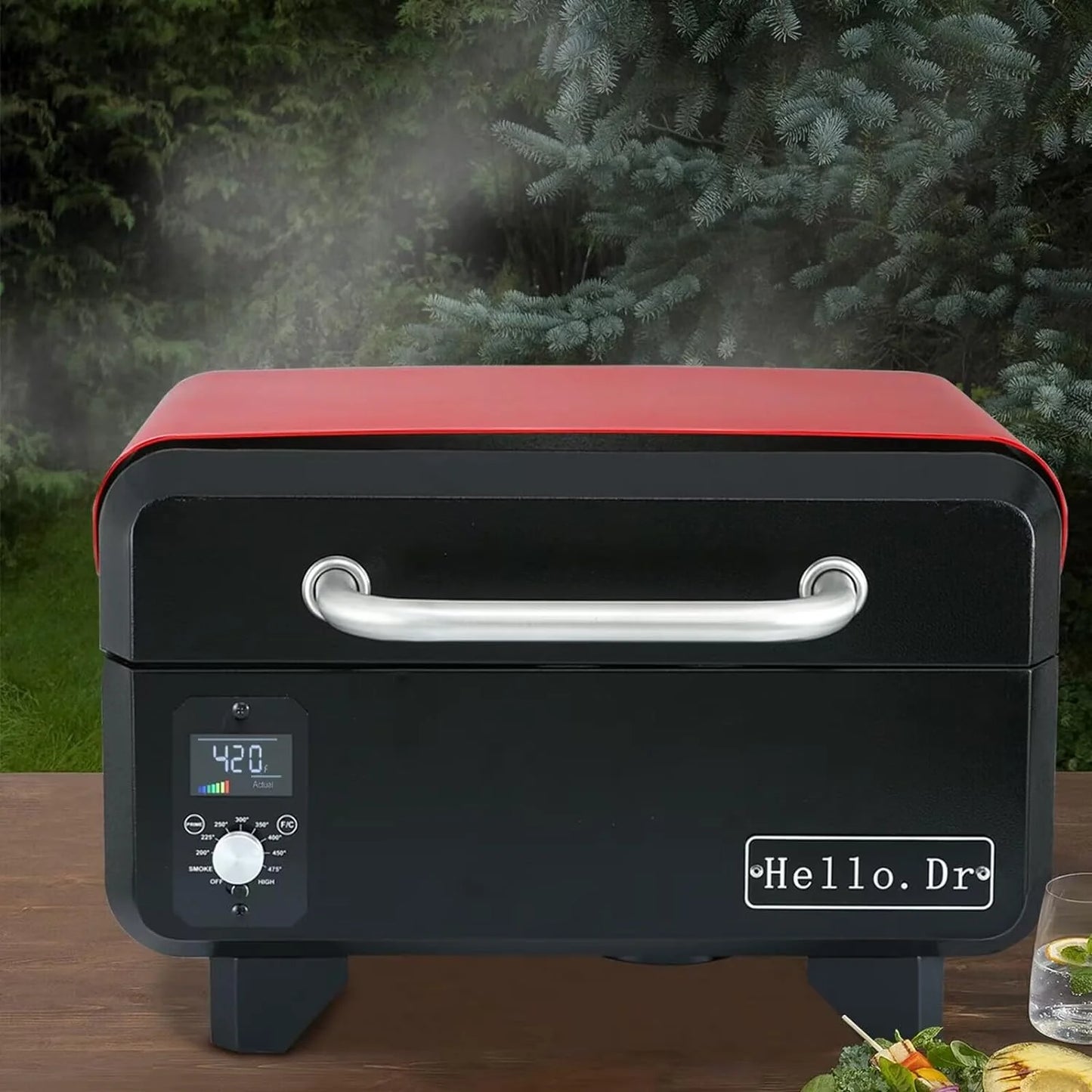Portable Wood Pellet Grill and Smoker,Electric Outdoor 8 in 1 Tabletop Grills for RV Camping Tailgating RV Cooking BBQ, Intelligent Temperature Control and Superheated Steam Technology