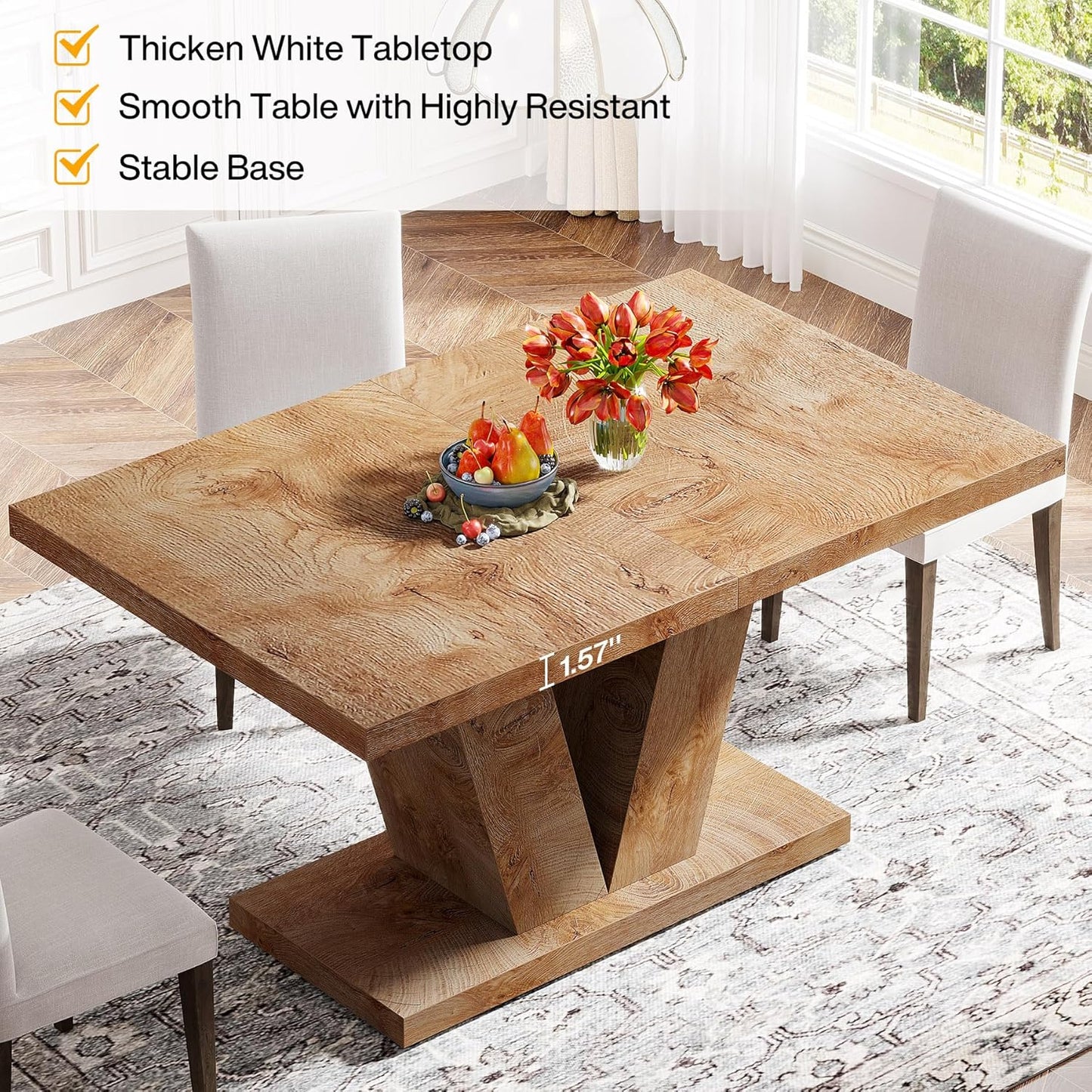 Tribesigns 47-Inch Dining Table for 4, Light Oak Brown Kitchen Dinner Furniture with Heavy Duty Pedestal, Farmhouse Wooden Eating Desk for Home, Dining Room, Small Space