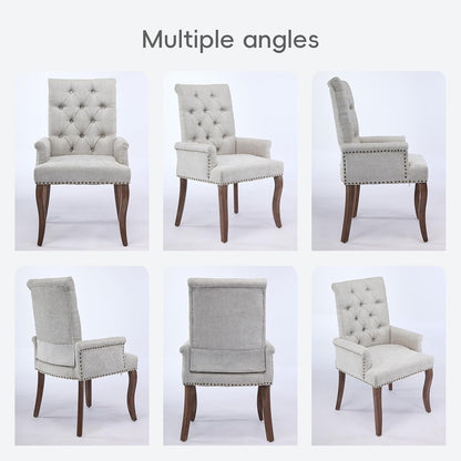 Upholstered Tufted Chenille Dining Chairs with Arms & Nailhead Trim – Solid Wood Frame & Legs, Modern Farmhouse for Dining, Kitchen & Living Room (Set of 6, Beige)
