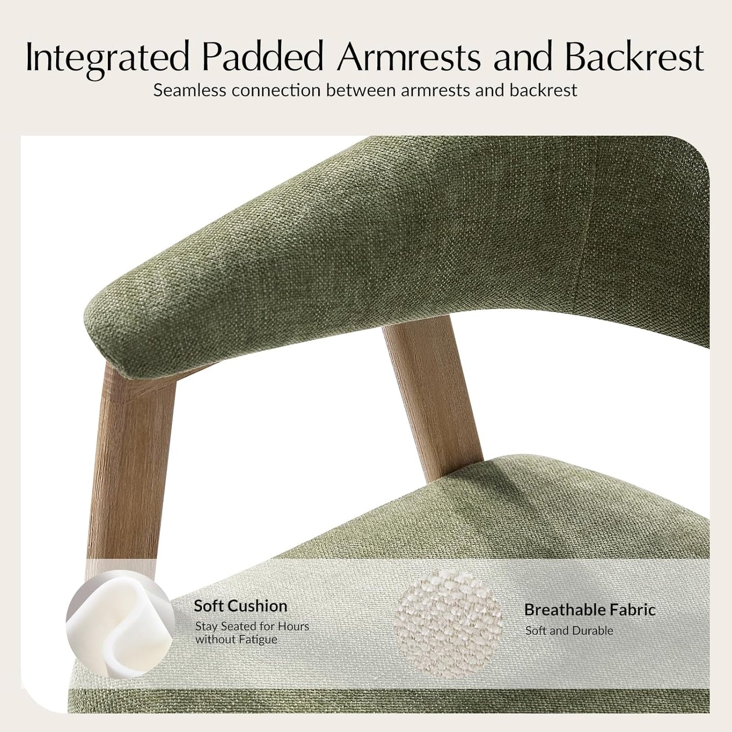 HULALA HOME Mid-Century Modern Dining Chairs Set of 4, Green Wooden Upholstered Kitchen Chairs with Armrest, Curved Backtrst & Wood Legs Armchairs Accent Chairs for Dining Living Room - Moss