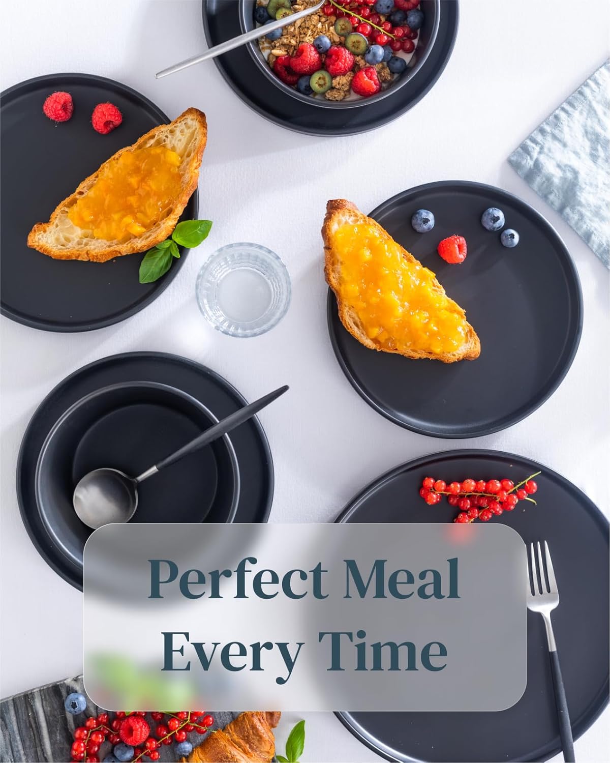 32 Piece Black Dinnerware Set for 8 | Matte Black Plates and Bowls Sets, Modern Stoneware Black Dishes Set | Scratch Resistant, Dishwasher & Microwave Safe | Matte Black Finish Ultra-Chic & Modern