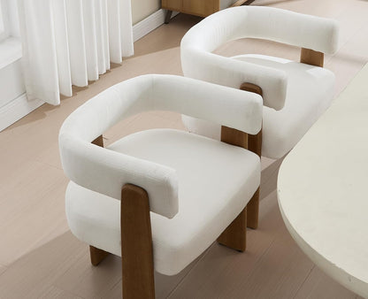 Shunzhi White Barrel Dining Chairs Set of 4 Modern Upholstered Dining Room Chairs with Arms/Open Back Farmhouse Wooden Linen Kitchen Chairs Comfy Accent Side Armchairs for Living Room