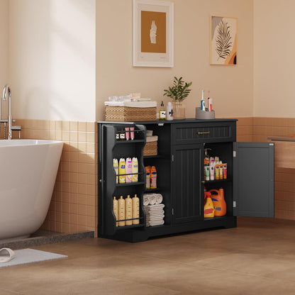 Gizoon Kitchen Sideboard Buffet Cabinet with Storage Small Coffee Bar Cabinet with Drawer, Kitchen Pantry Storage Cabinet with Door and Shelves for Bathroom and Living Room, Black