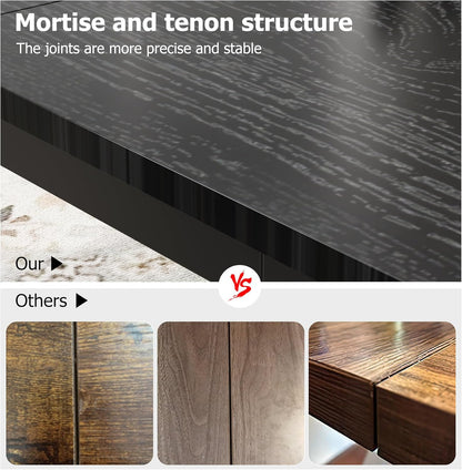 GarveeHome 70.8 in Industrial Dining Table for 6, Wooden Long Dinner Table with Mortise Tenon Design, Kitchen Table with Sturdy Metal Legs, for Dining Room Home Office Living Room, Black