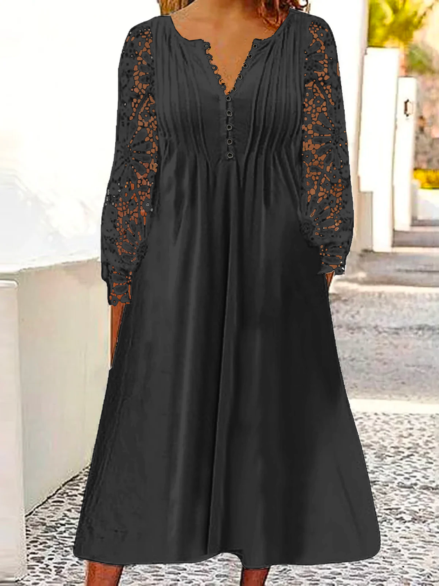 Women's Buckle Loose V Neck Casual Dress 2023