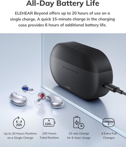 ELEHEAR-Beyond OTC Hearing Aids, AI Powered Speech Enhancement, Superior Sound Quality, Connectivity with iOS or Android Devices via Bluetooth 5.3, for Seniors and Adults