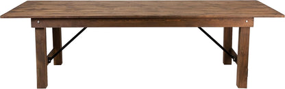 Flash Furniture Hercules Series 9' x 40" Rustic Solid Pine Folding Dining Table, Rectangular Antique Farmhouse Dining and Event Extension Table