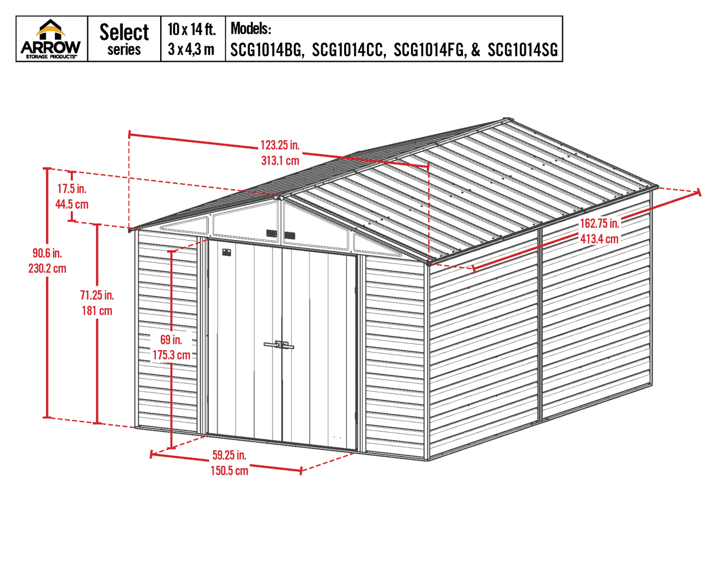 Arrow Select Steel Storage Shed, 10x14, Blue Grey