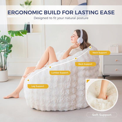 MAXYOYO Giant Bean Bag Chair for Adults, Stuffed Shell-Shaped Large Bean Bag Couch, Cozy Living Room Chair with Filler, Floor Sofa Lazy Sofa for Bedroom Living Room, Beige