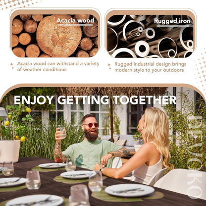 Devoko Home Acacia Wood Dining Table 6-Person Indoor Outdoor Table with Iron Legs, Sandblast Finish, Natural Stained, Rustic Metal, 69 * 33 * 30 inch (Espresso)