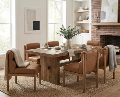 CIMOTA Modern Upholstered Dining Chairs Set of 6, Faux Leather Kitchen & Dining Room Chairs Boucle Armless Side Chairs with Curved Backrest/Solid Wood Legs, PU Brown
