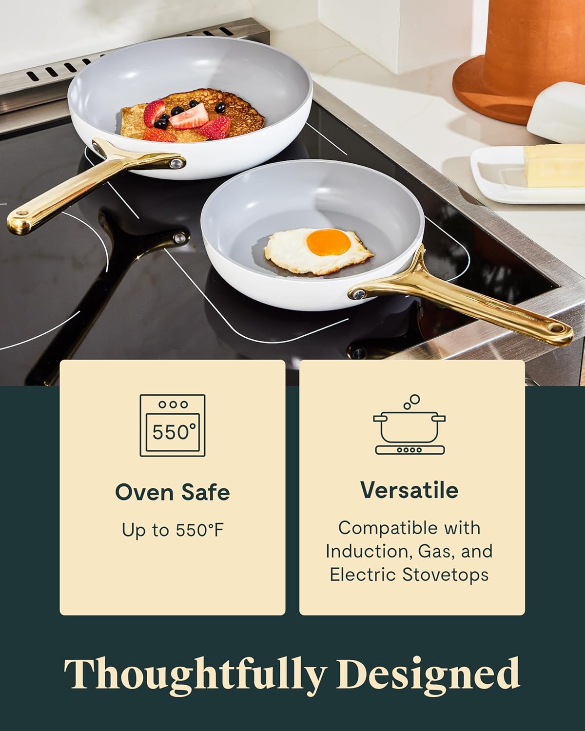 Caraway 4-Piece Fry Pan Set - Non-Stick Frying Pans (10.5” & 8”) & Non-Stick Sauté Pan - Non Toxic, PTFE & PFOA Free - Oven Safe & Compatible with All Stovetops (Gas, Electric & Induction) - Gray