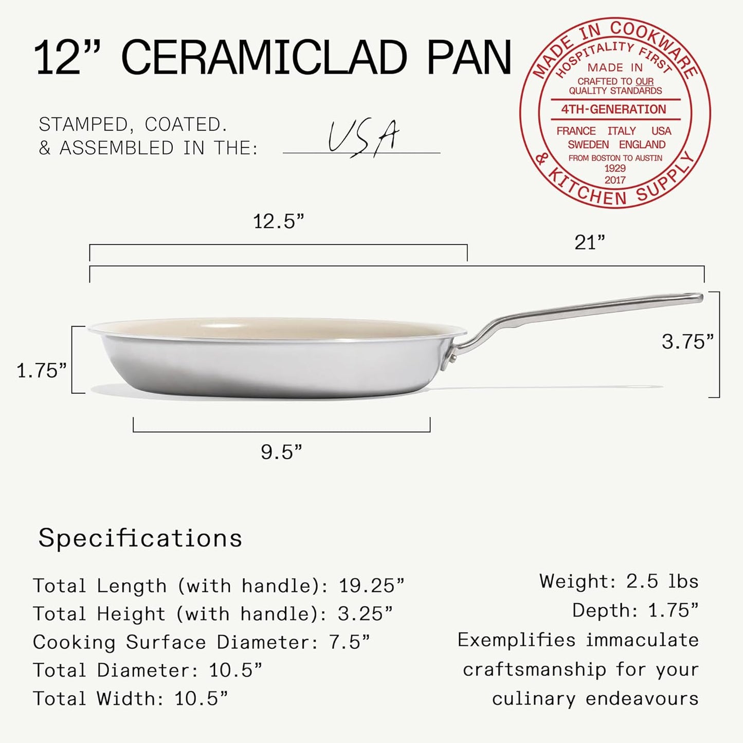 Made In Cookware - 3-Piece (Includes 8", 10", 12") Ceramic Non Stick Frying Pan Set (Discontinued CeramiClad 1.0) - 5-Ply Stainless Clad with Stay-Cool Handle - Professional Cookware