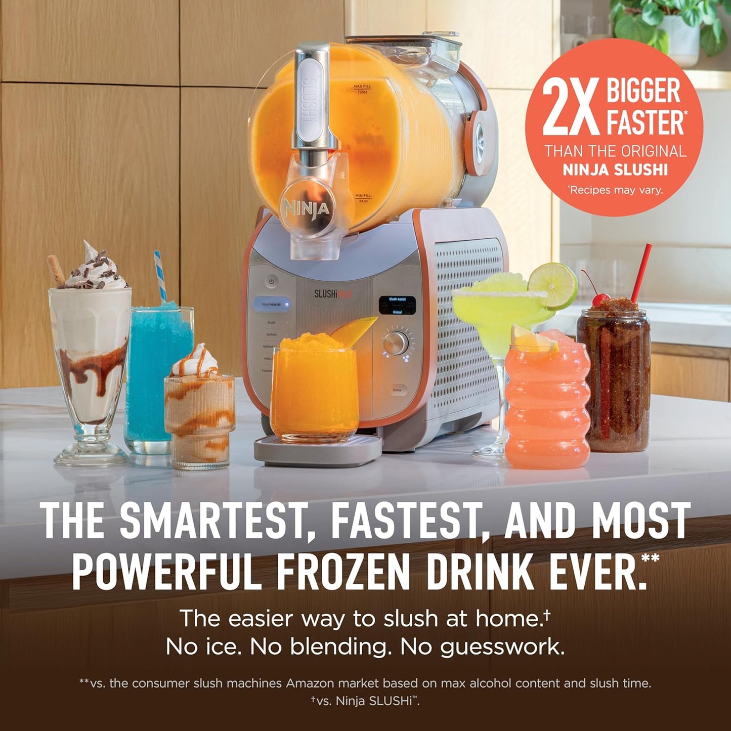 Ninja SLUSHi Max XXL Smart Frozen Drink Maker, Top Performance, Smart Technology, Party-Size 150 Oz Capacity, No Ice Needed, 6 Programs, Ideal Temp, Texture up to 12 Hours, Peach, FS605