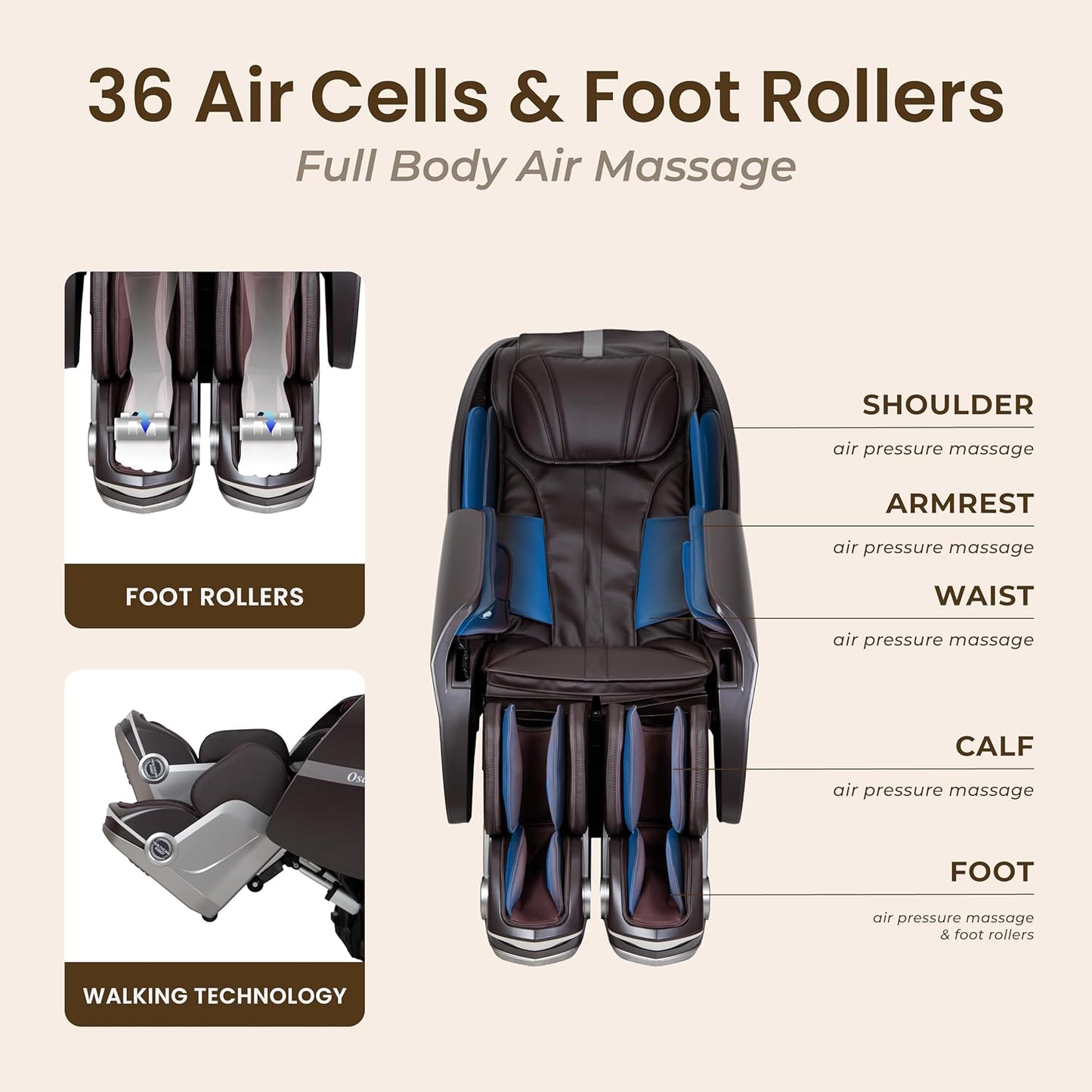 Osaki 2026 4D AI Solo Flex Full Body Massage Chair with Intelligent Health Detection, Walking Technology, SL-Track System, Zero Gravity Reclining, Touchscreen Controller, Auto Body Scan (Brown)