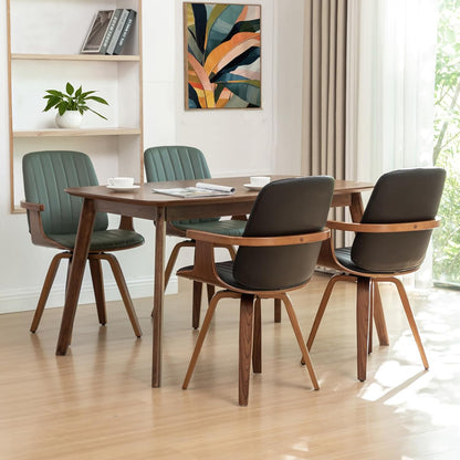 WUPOTO Swivel Dining Chairs, Set of 6 Kitchen Swivel Chairs with Walnut Craftsmanship, Upholstered Faux Leather, Wooden Arms and Legs, Walnut Dining Chairs for Kitchen/Living Room - Black