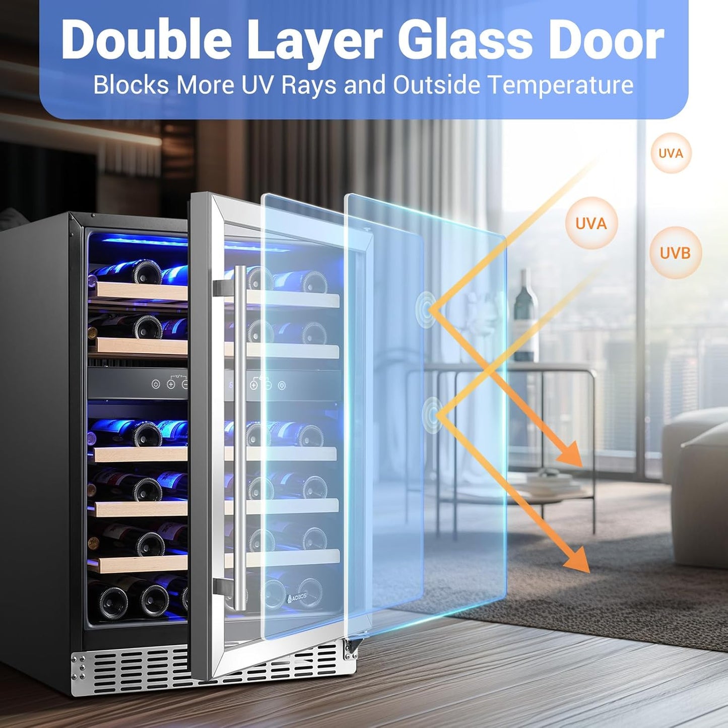 AAOBOSI Wine Fridge Cooler, 46 Bottles,24 inch Dual Zone Wine Cooler Under Counter with Adjustable Shelves,Built-in or Freestanding Wine Refrigerators for Home,Office,Bar