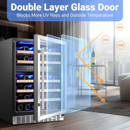 AAOBOSI Wine Fridge Cooler, 46 Bottles,24 inch Dual Zone Wine Cooler Under Counter with Adjustable Shelves,Built-in or Freestanding Wine Refrigerators for Home,Office,Bar