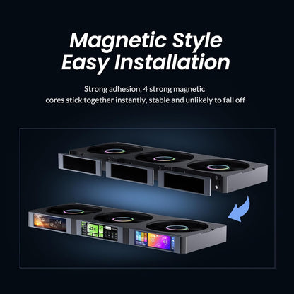 JONSBO ZC-360B 3.38"x3 Screen PC Fan,3 Magnetic 3.38 LCD Screen Control Software,Integrated Link Fan,Customize Display Patterns,Data,Video Upload and Playback,Screen Set Freely,Dual Ball Bearing,Black