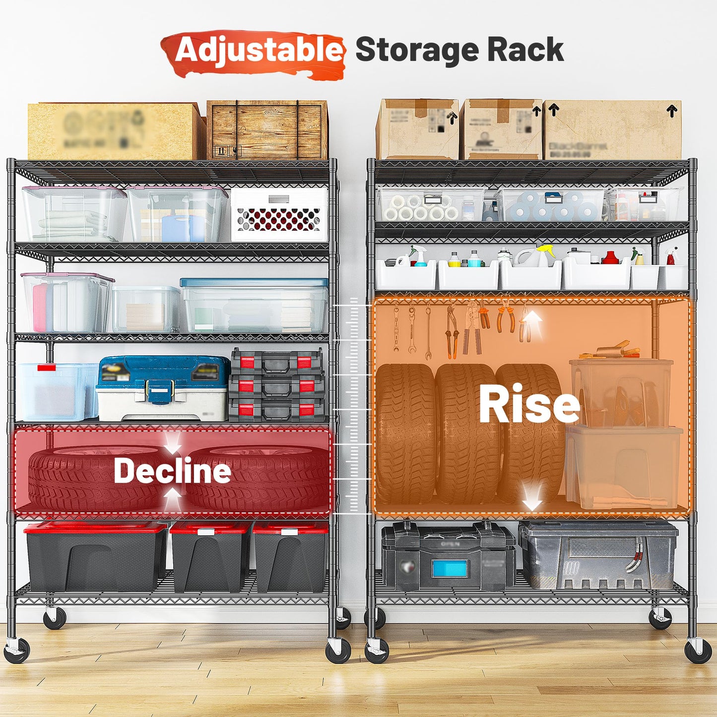 ROMORGNIZ 82" Adjustable Metal Storage Shelves with Wheels