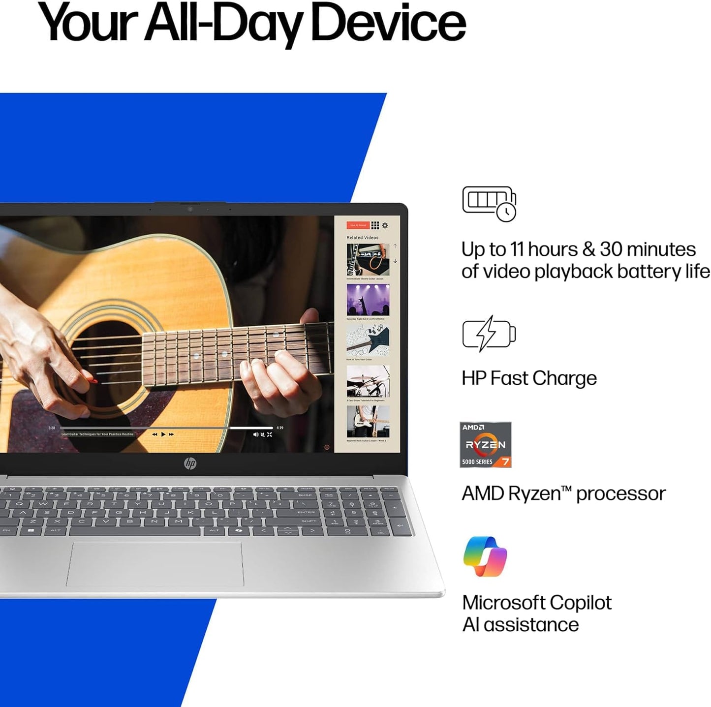 HP Laptop for 2025-2026 Home Student Business, Lifetime MS Office, AI Computer, 15.6” FHD, AMD Ryzen 7, 16GB RAM, 1TB Storage (512GB SSD+500GB Ext), Wi-Fi 6, Privacy Cam, MarxsolAccessory, Win 11 Pro
