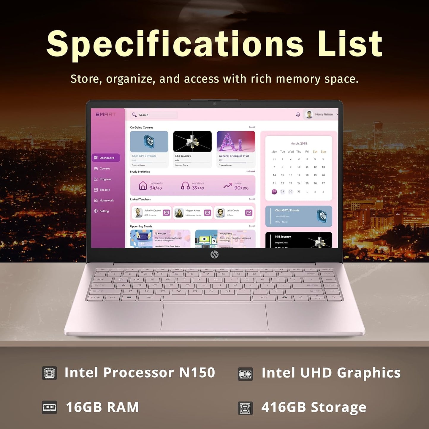 HP Stream 14" HD Laptop, Intel Processor N150, 16GB RAM, 416GB Storage (128GB UFS+288GB Docking Station Set), Intel Graphics, 1 Year Office 365, Copilot, Wi-Fi, HD Camera, Windows 11, Pink
