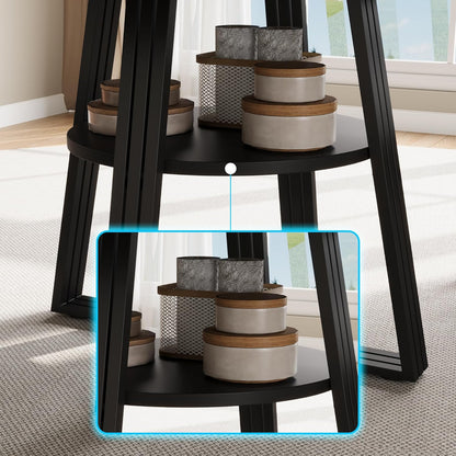 GarveeHome 47 Inch Round Dining Table for 4-6, Farmhouse Pedestal Kitchen Table with Storage Shelf, Space-Saving Circle, for Kitchen, Dining Room, Living Room, Apartment, Table Only- Black