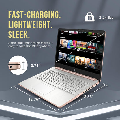 HP Stream 14" HD BrightView Laptop, Intel Processor N150, 16GB RAM, 416GB Storage (128GB eMMC + 288GB Docking Station Set), Intel UHD Graphics, 720p Camera, Wi-Fi, 1 Year Office 365, Win 11 S, Gold.