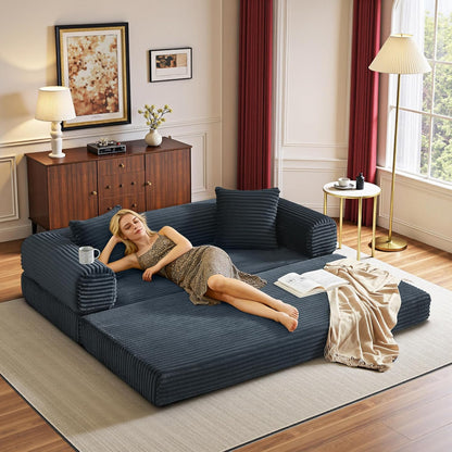 Boneless Couch Versatile Couches for Living Room No-Install Sofa Bed Corduroy Futon Soft Cloud Couch with Pillows for Bedroom Game Movie (Dark Gray, 76")