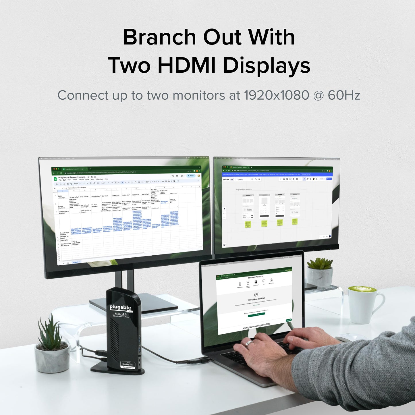 PLUGABLE Universal Laptop Docking Station Dual HDMI Monitor