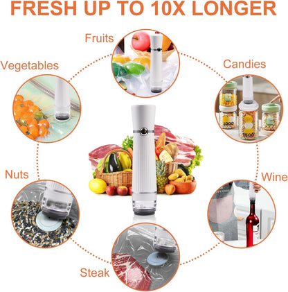 Handheld Vacuum Sealer, Detachable & Easy to Clean, Includes 30 Reusable Bags, Portable Food Saver, Extends Freshness 10x, Auto Power Off, for Kitchen, Travel & Outdoor