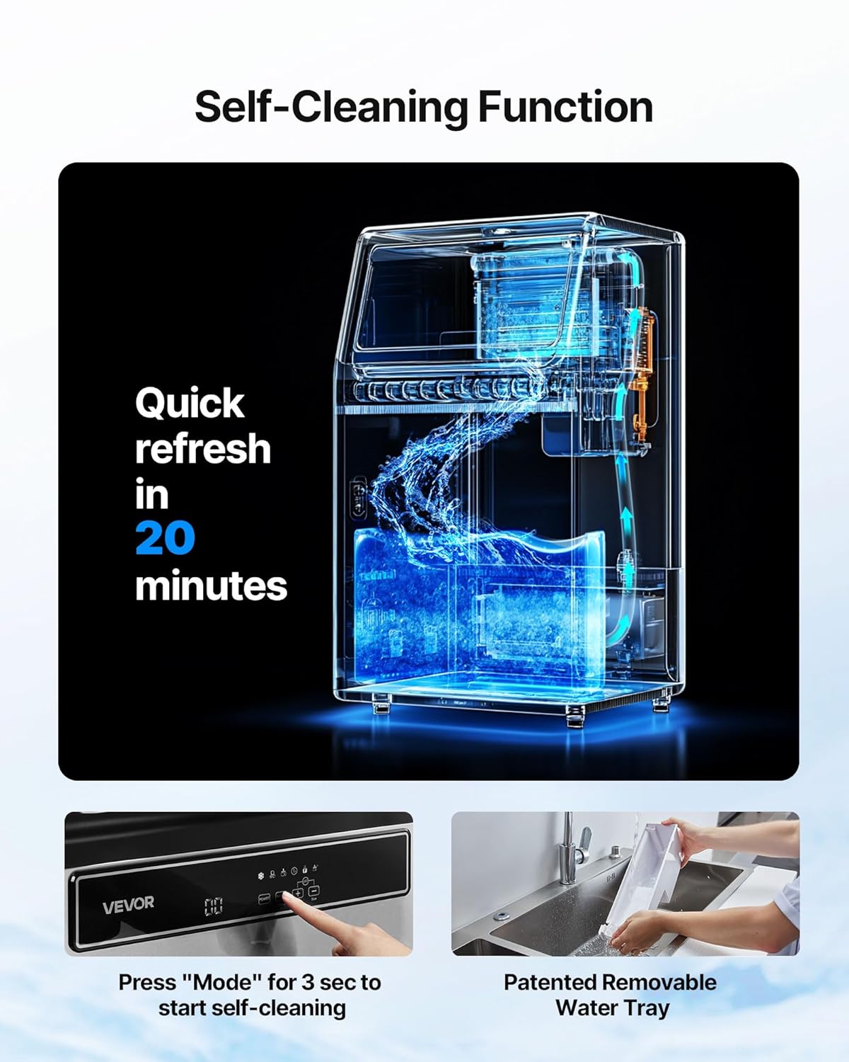 VEVOR Commercial Ice Maker Machine, 130Lbs/24H with 33Lbs Storage, 45 Cubes per Cycle, Stainless Steel Freestanding & Under Counter Ice Maker with LED Display & Self-Cleaning, for Home Bar Restaurant