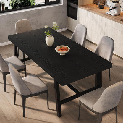 GarveeHome Industrial Dining Table for 6-8 People, 70.87" Long Large Kitchen Table with Sturdy Metal Frame, Rectangular Counter for Dinner, Kitchen, Dining Room (Black, 71" Non-extendable)