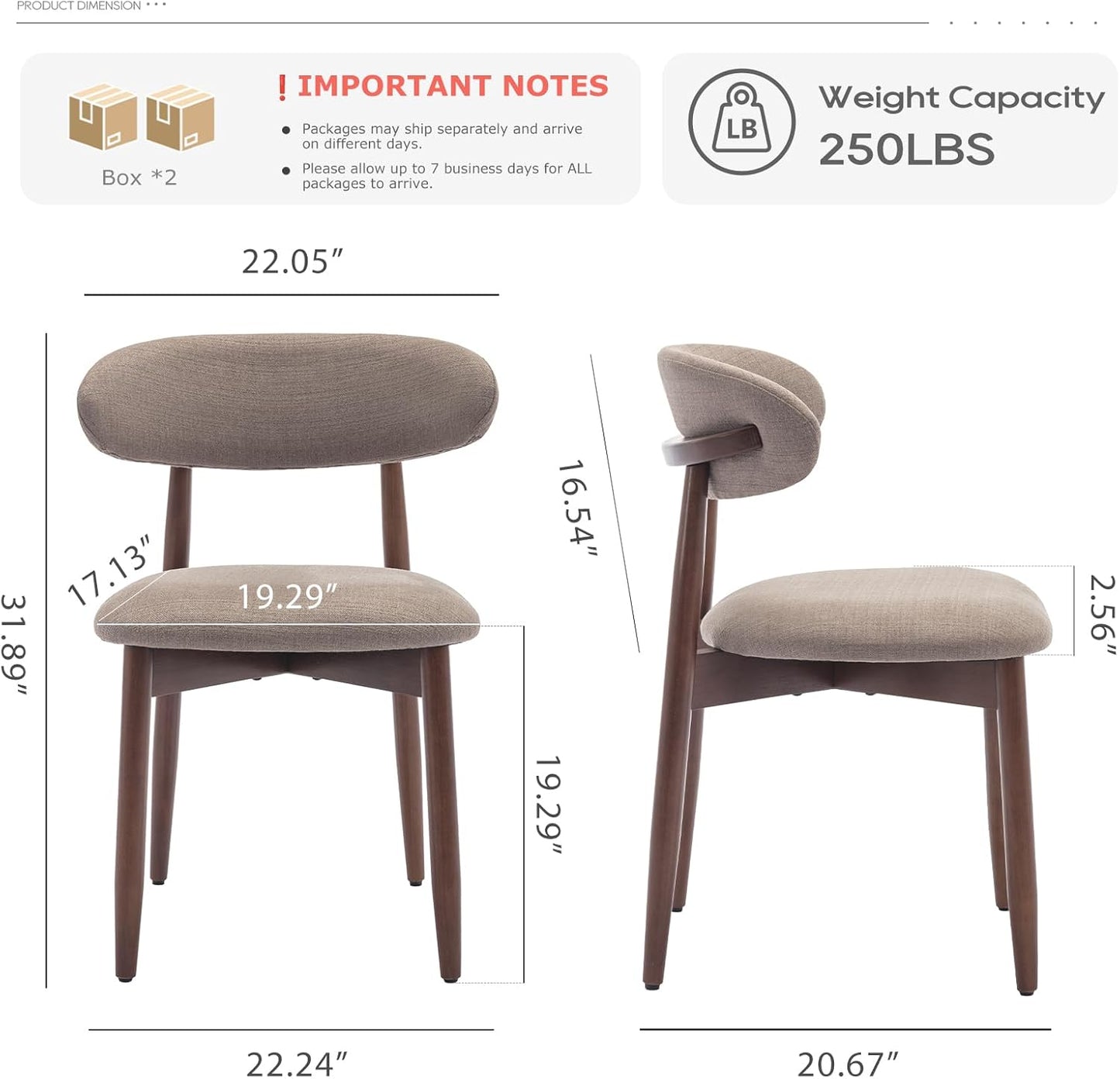 COLAMY Wooden Dining Chairs Set of 4, Modern Fabric Upholstered Dining Room Chair, Farmhouse Kitchen Chairs with Foot Pegs, Camel
