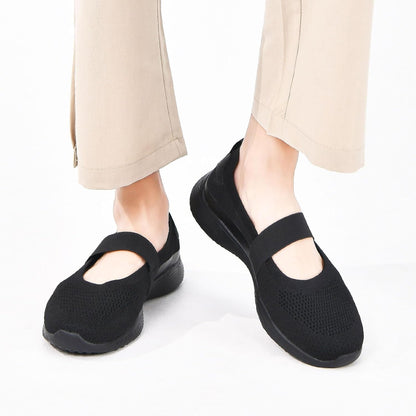 Women Mary Jane Shoes Slip On Walking Flats Comfortable Dressy Knit Washable Casual Nurse Shoe with Arch Support
