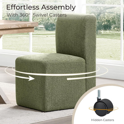 CHITA Dining Chairs with Casters Set of 4, FSC Certified Upholstered Armless Modern Rolling Dining Chairs with Rollers for Bedroom Reading Room Living Room, Moss Green