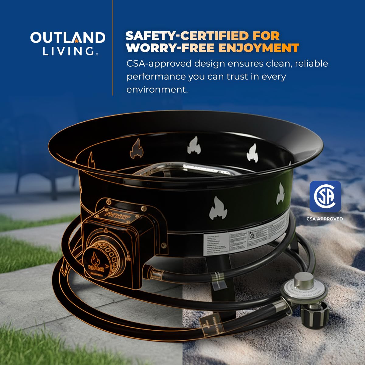 OUTLAND LIVING Portable Propane Fire Pit 19" 58,000 BTU Smokeless