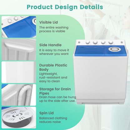 Auertech 48 Lbs Portable Washing Machine, Large Portable Washer for Apartments with 30 Lbs Washer & 18 Lbs Spinner, Clothes Washer Machine with Drain Pump for Apartment, Dormitory and RVs