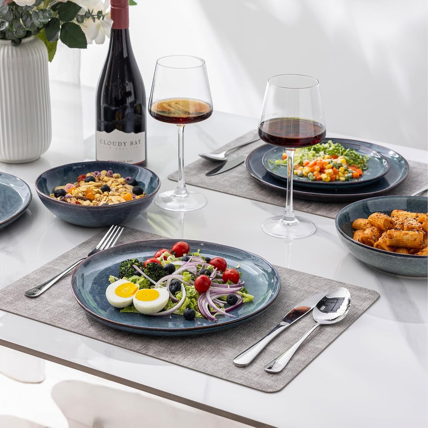 AmorArc Ceramic Dinnerware Sets,Handmade Reactive Glaze Stoneware Plates and Bowls Sets,Highly Scratch Resistant | Dishwasher & Microwave Safe Dishes Set,Service for 4 (12pc)
