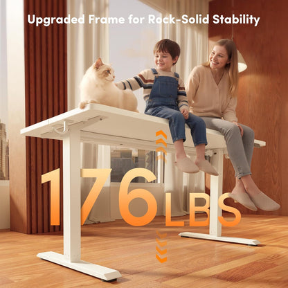 FEZIBO 48 x 24 Inchs Electric Standing Desk, Height Adjustable, Sit Stand Up, Computer Office Desk with Splice Board, White Frame/White Top