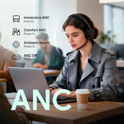 Yealink BH74 ANC Bluetooth Headset with Microphone for Hybrid Work, Microsoft Teams Premium Open Ofﬁce Certified Headsets with 6-mics Active Noise Cancellation, Zoom Certified, 65H, Charging Stand