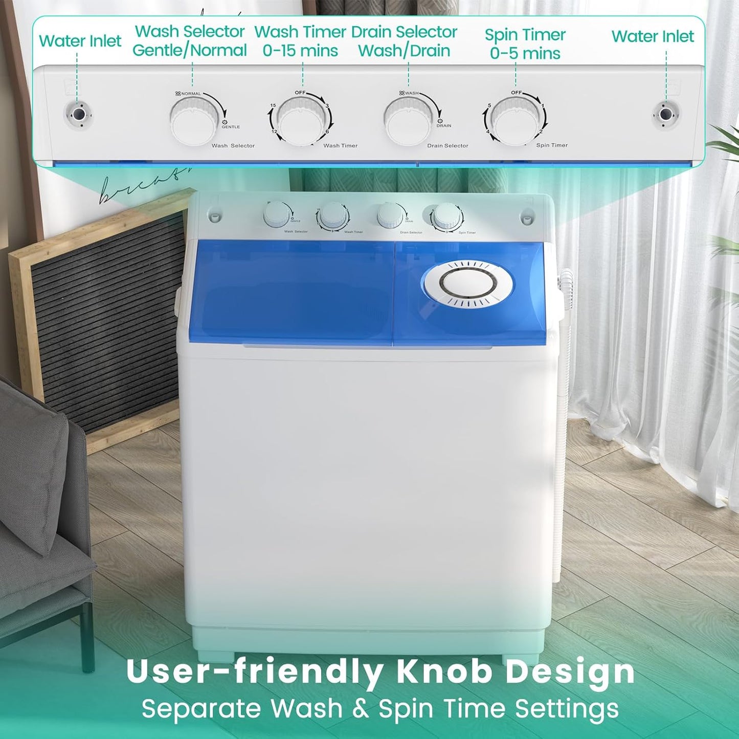 Auertech 48 Lbs Portable Washing Machine, Large Portable Washer for Apartments with 30 Lbs Washer & 18 Lbs Spinner, Clothes Washer Machine with Drain Pump for Apartment, Dormitory and RVs