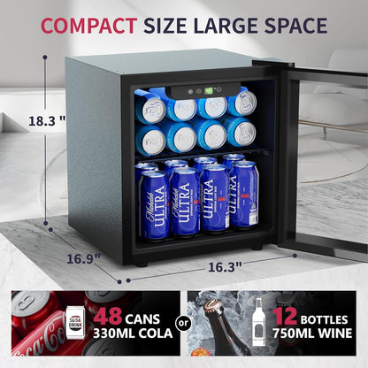 Icyglee 48 Can Beverage Refrigerator Cooler, Mini Fridge Glass Door with Adjustable Shelves, Freestanding Beverage Fridge with Blue LED for Home/Office/Dorm/Bar, 1.3 Cu.ft