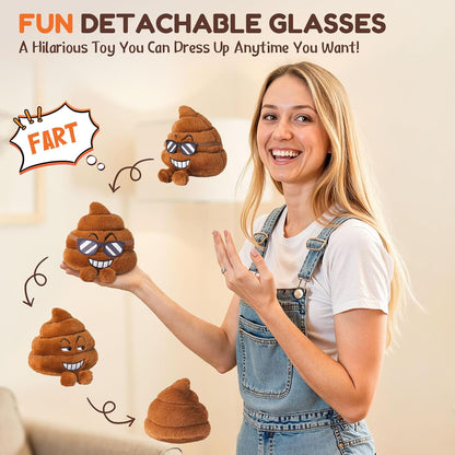 Farting Poop Plush Toy – Funny Poop Plush with 30 Hilarious Fart Sounds & Detachable Glasses, Perfect for Kids, Pets, Pranks, Gag Gifts, and Fun Decor for Home, Office & Parties