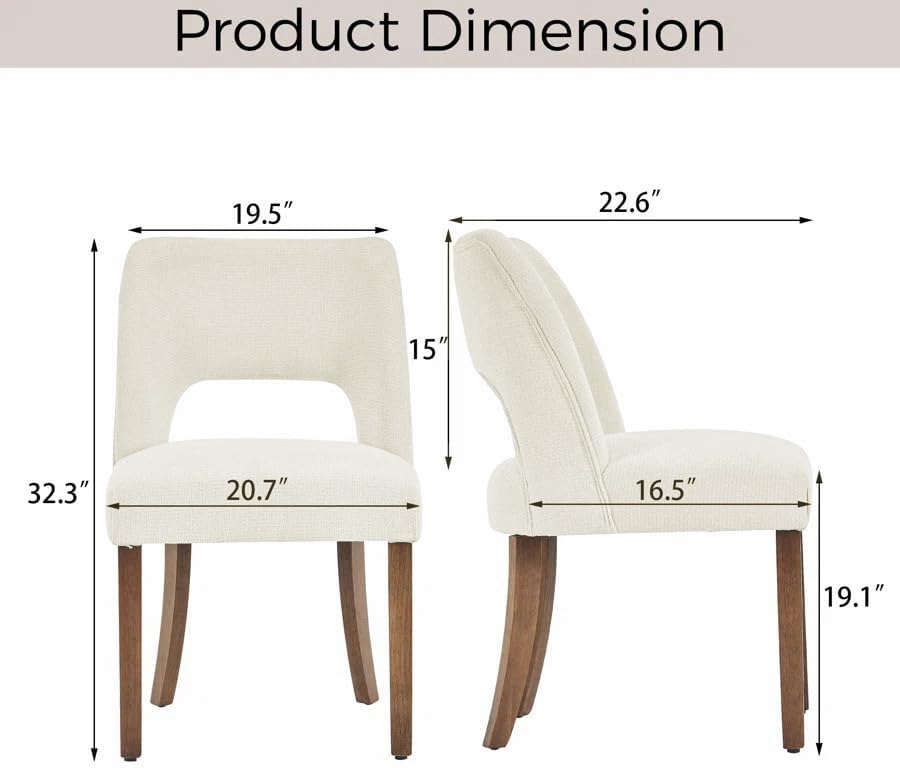 VKNOW Wooden Dining Chairs Set of 6, Modern Fabric Upholstered Dining Room Chair Kitchen Chairs, Farmhouse Dinner Chair for Kitchen Dining Room, Cream