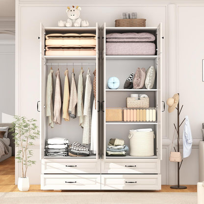 White Armoire Wardrobe Closet with Drawers: Bedroom Armoires with Hanging Rod, Wooden Closet Cabinet for Hanging Clothes, Tall Wardrobes Closets with Doors and Shelves (63")